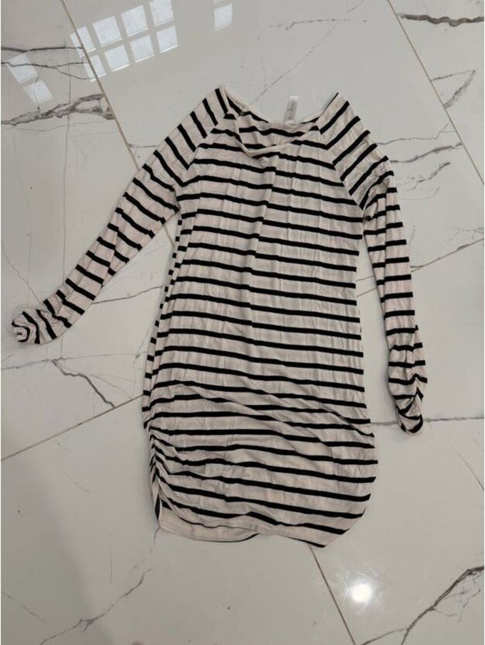 Vanilla Bay Black White Striped Ruched Dress M